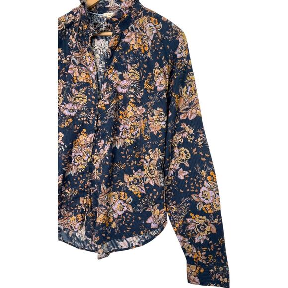 Anthropologie Pilcro Top Womens Large Blue Cottagecore Floral Sheer Peasant Boho - Picture 4 of 11